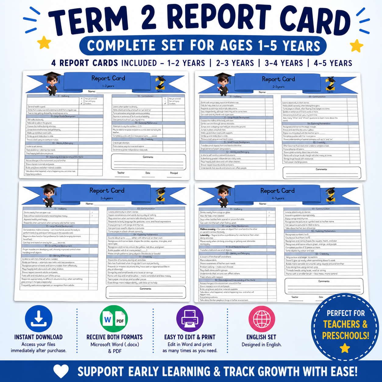 Term 2 Report card Set English – Ages 1–2 | 2–3 | 3–4 | 4–5 Years