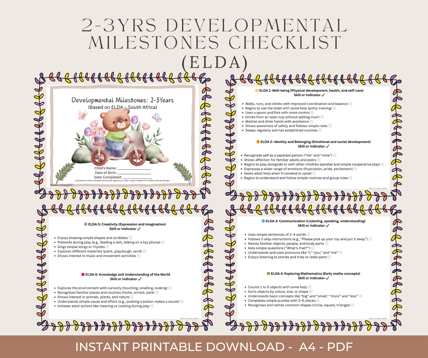Preschool Development & School Readiness Checklists Bundle (Ages 1–6) | Printable PDF for Parents & Teachers (South Africa)