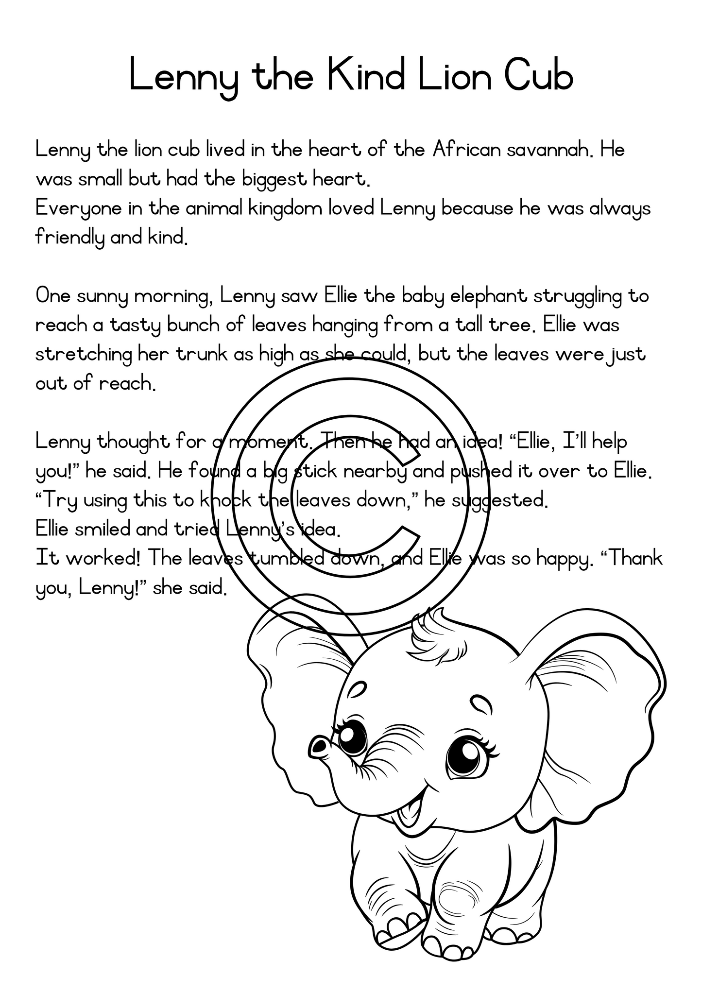 Lenny the Kind Lion Cub - grade2 Reading comprehension