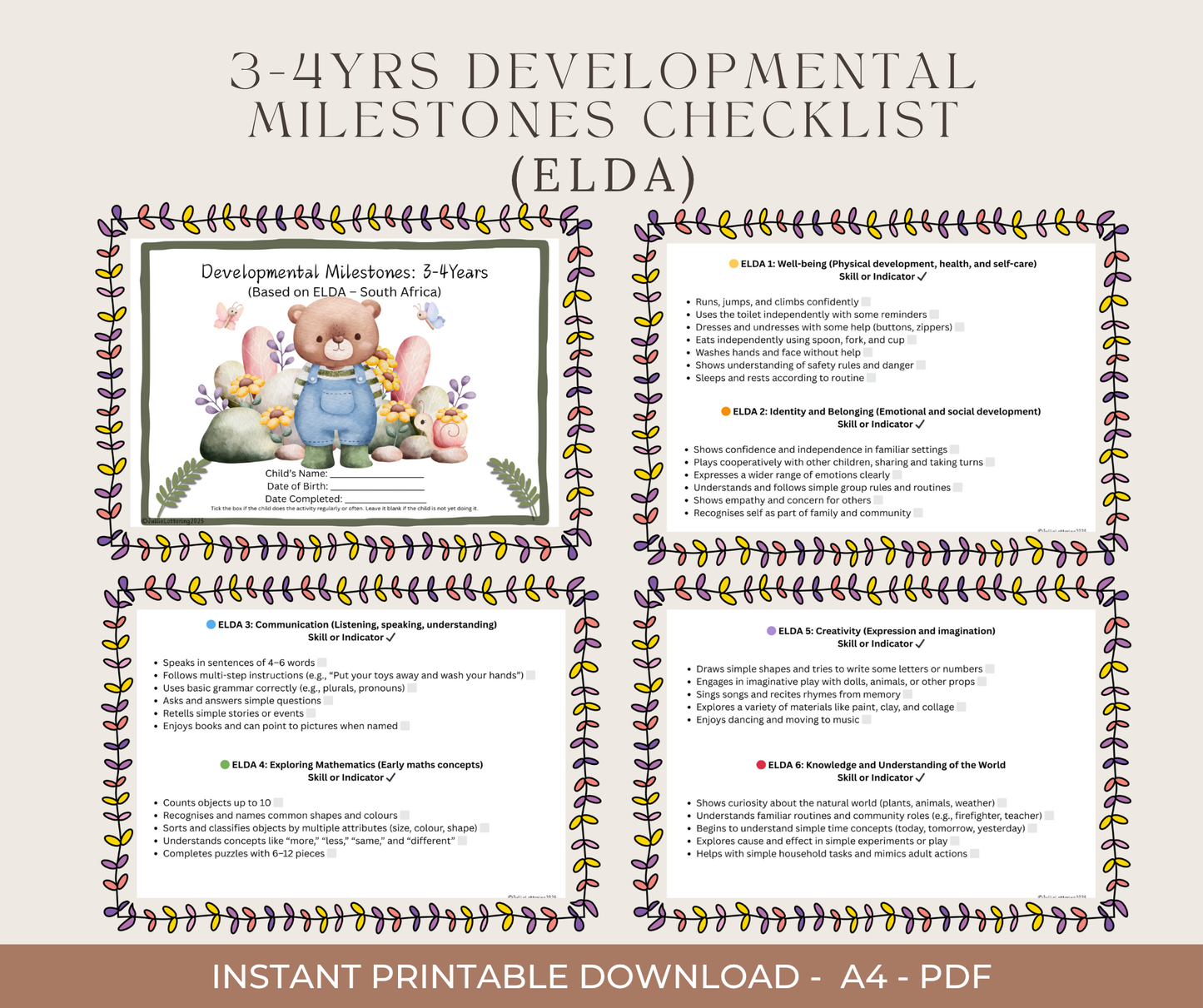 Preschool Development & School Readiness Checklists Bundle (Ages 1–6) | Printable PDF for Parents & Teachers (South Africa)