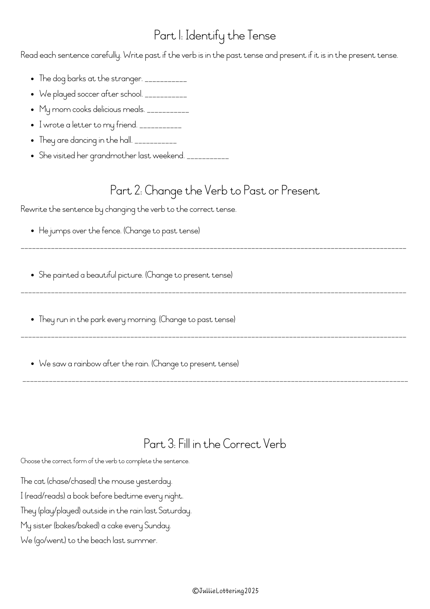 Past and Present tense - Grade 4 workbook