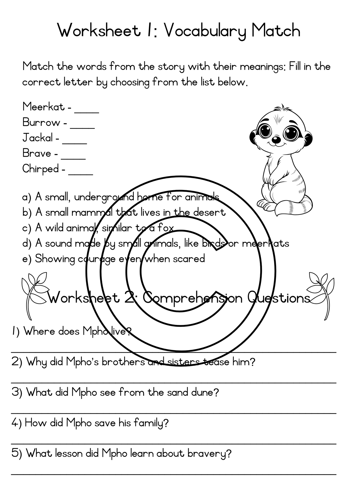 Reading Comprehension - Brave Little Meerkat. (FAL)  Grade 4