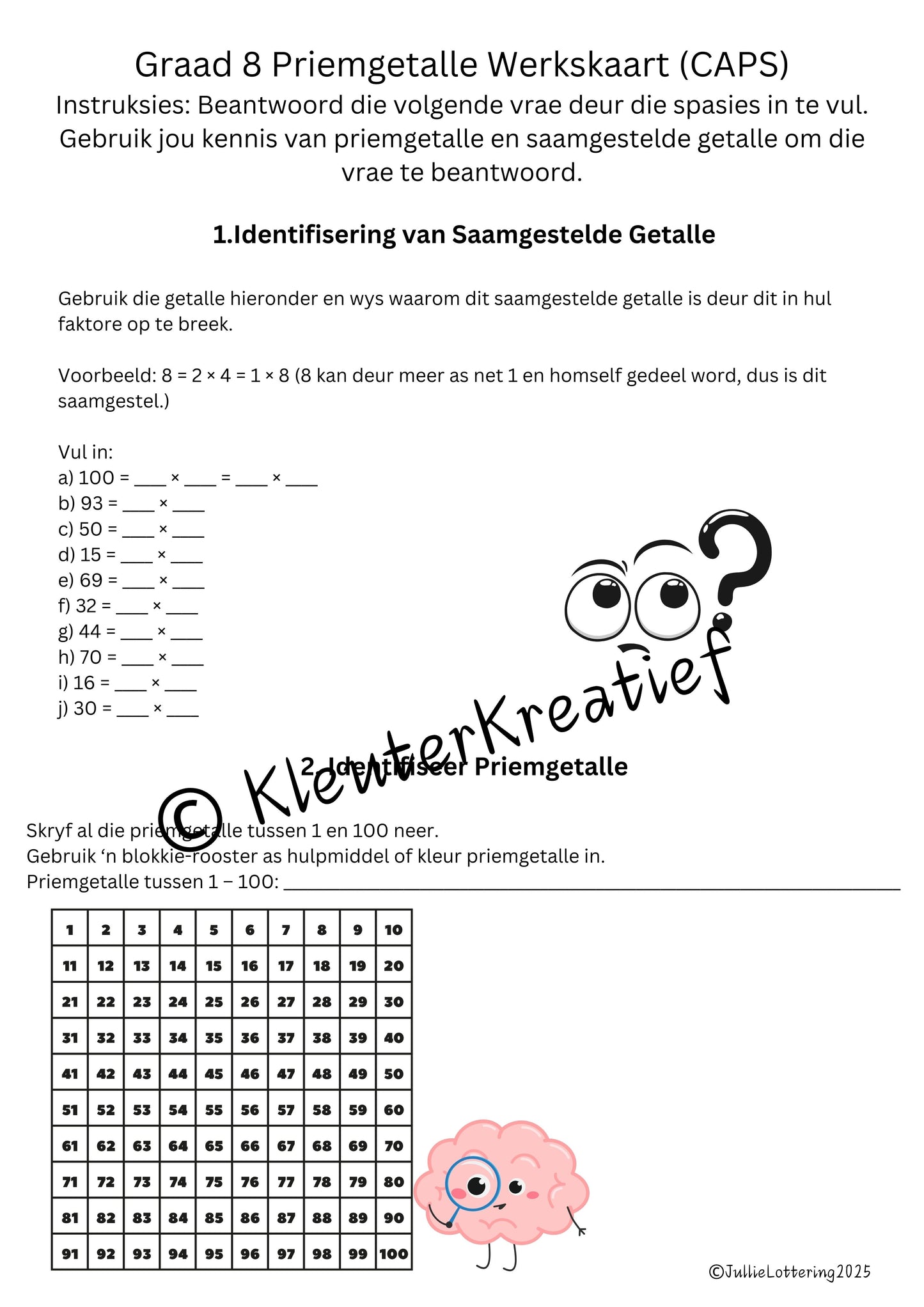 Priemgetalle - Graad 8 CAPS