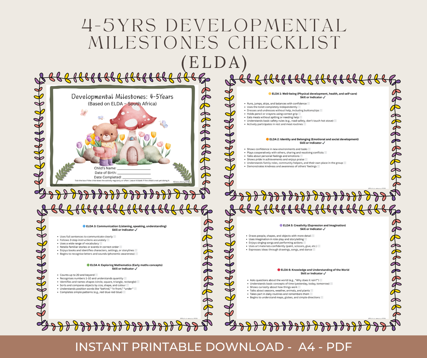 Preschool Development & School Readiness Checklists Bundle (Ages 1–6) | Printable PDF for Parents & Teachers (South Africa)