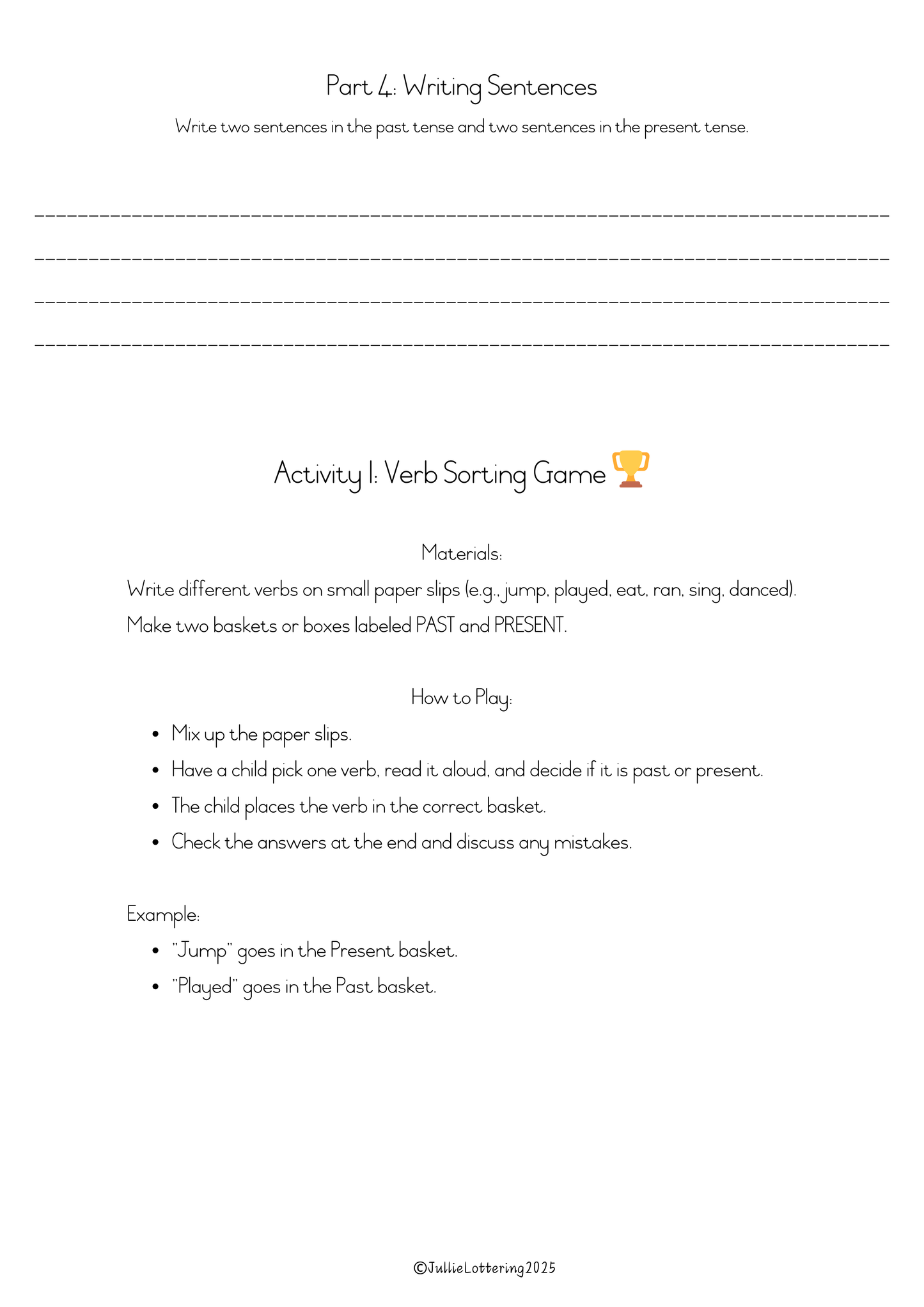 Past and Present tense - Grade 4 workbook