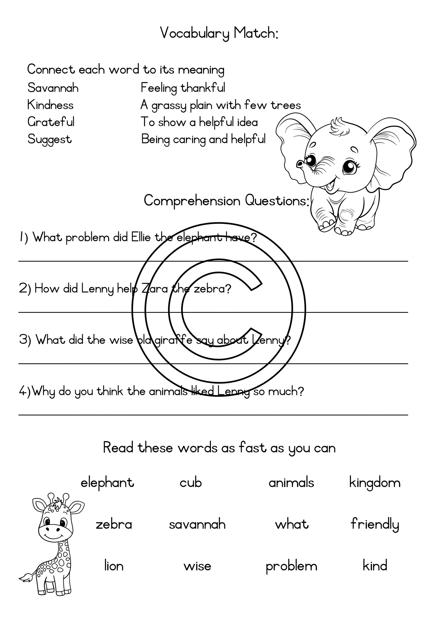 Lenny the Kind Lion Cub - grade2 Reading comprehension