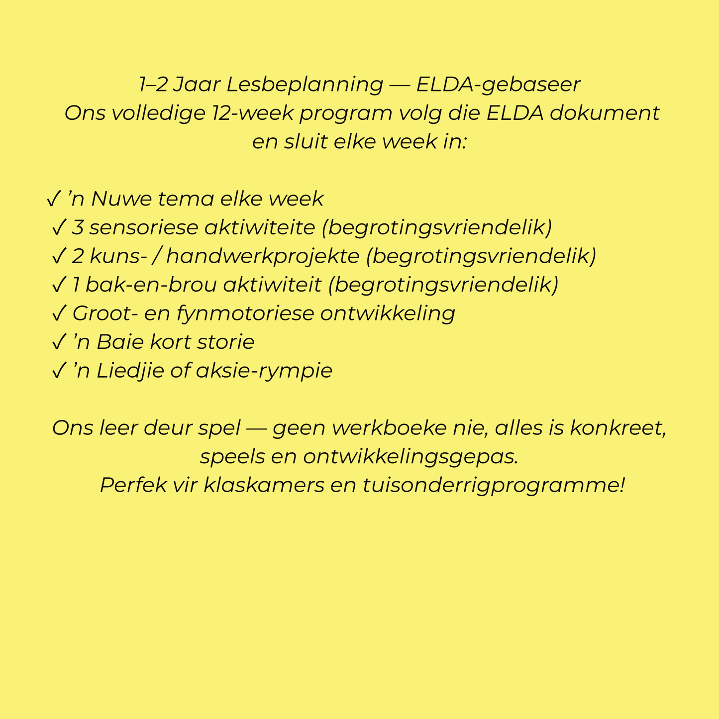 Peuter Kurrikulum (1–2 Jaar) – Kwartaal 2 ELDA Lesbeplanning | 12 Week Program