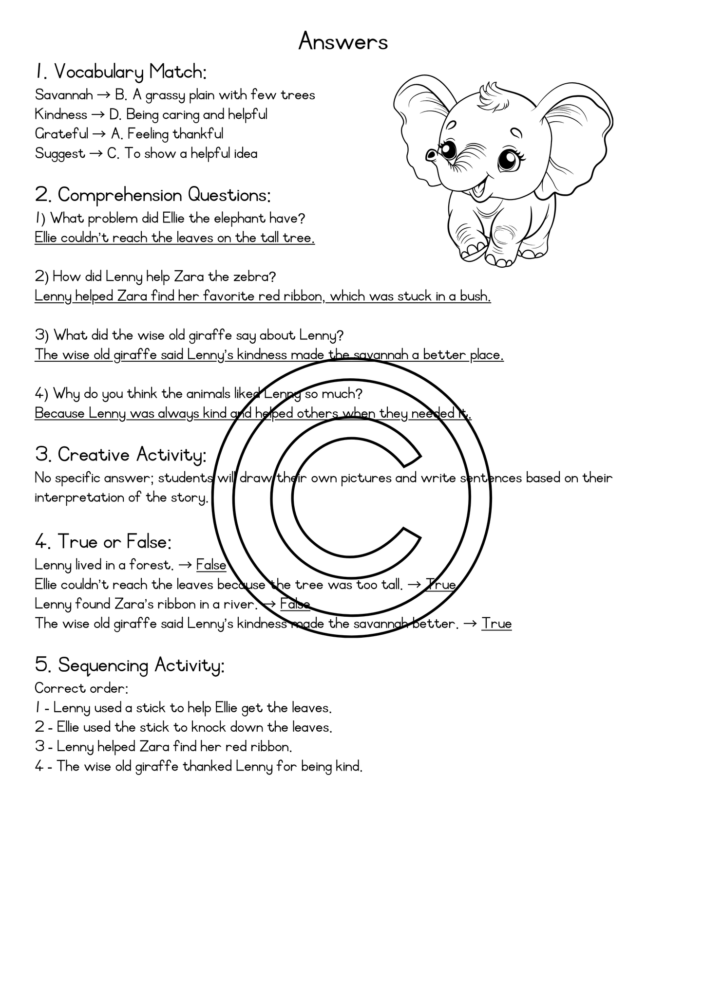 Lenny the Kind Lion Cub - grade2 Reading comprehension