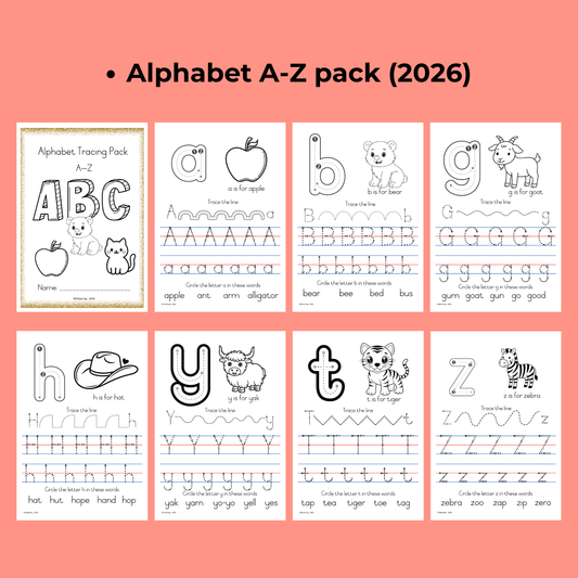 Alphabet A–Z Tracing Pack (2026) – English Only