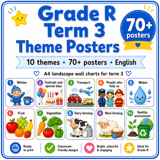 Grade R Term 3 Theme Posters – English | 70+ A4 Landscape Wall Charts