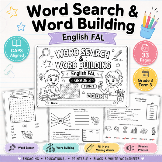 Grade 3 English FAL Term 3 Word Search & Word Building Workbook | CAPS Aligned