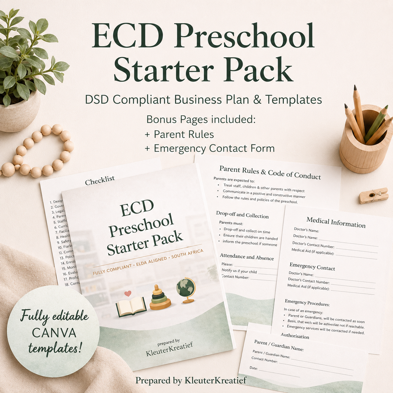 ECD Preschool Starter Pack | Editable Canva Business Plan (DSD Ready)