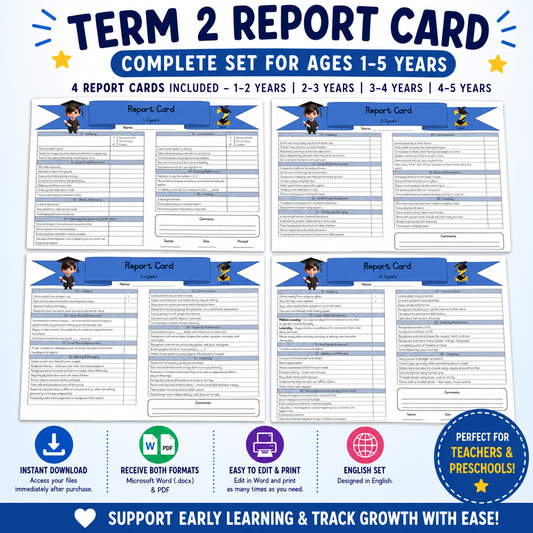 Term 2 Report card Set English – Ages 1–2 | 2–3 | 3–4 | 4–5 Years