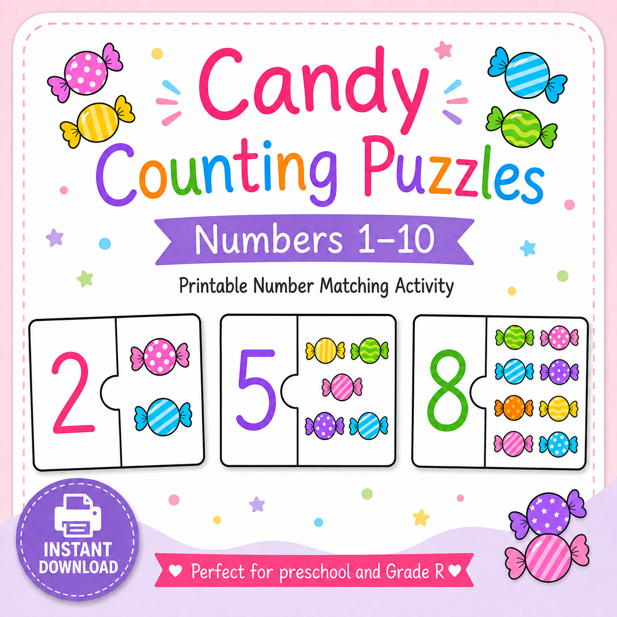 Candy Counting Puzzles | Numbers 1–10 Printable Activity