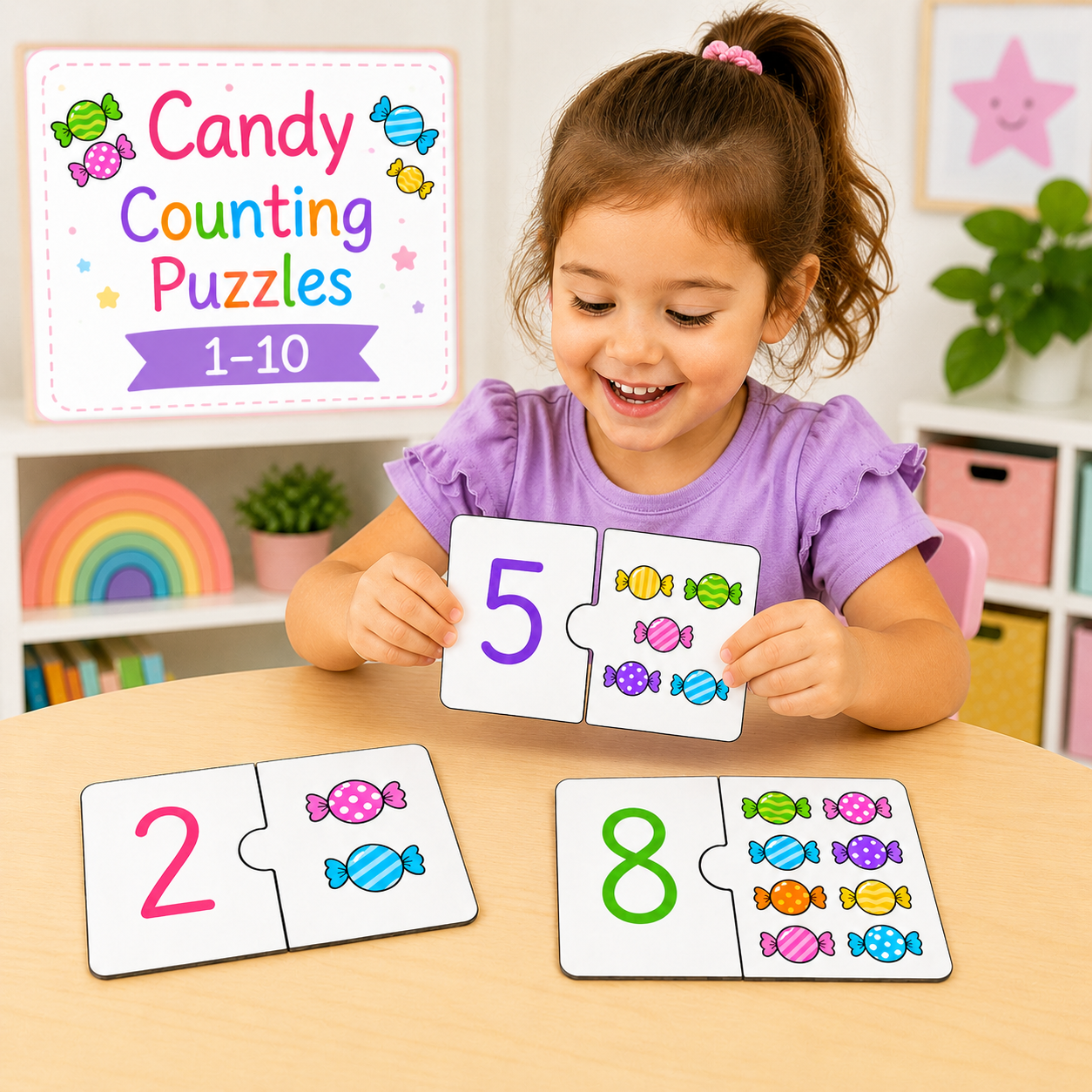 Candy Counting Puzzles | Numbers 1–10 Printable Activity