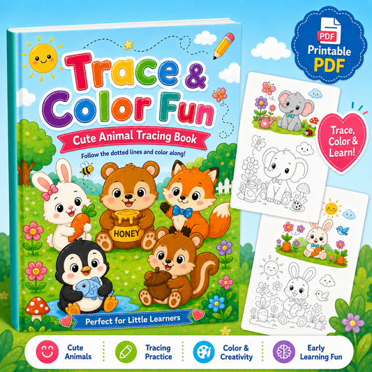Trace & Color Fun | Cute Animal Tracing Book for Kids