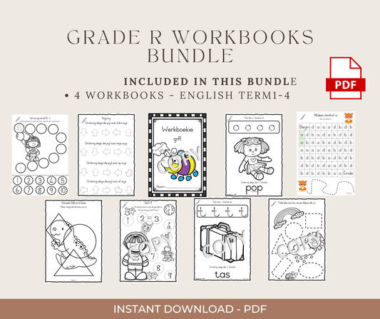 Grade R CAPS Workbook Bundle – Term 1–4 (English) | Printable PDF