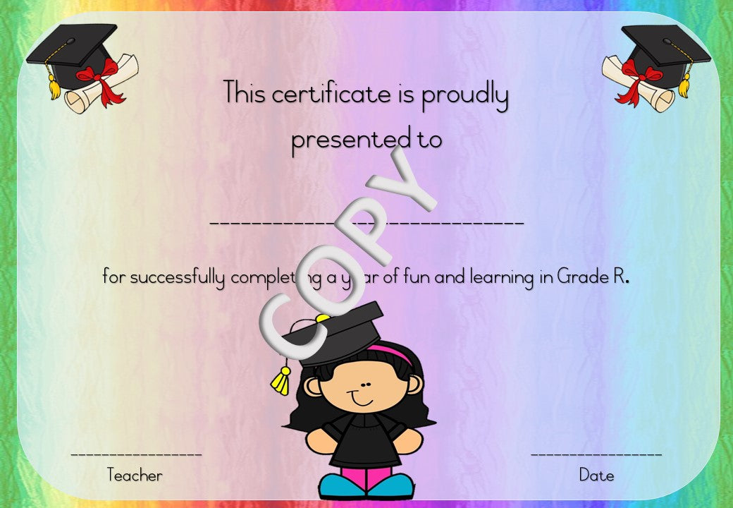 Grade R Graduation Certificates – Afrikaans & English (Printable PDF)