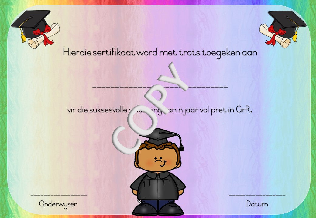Grade R Graduation Certificates – Afrikaans & English (Printable PDF)